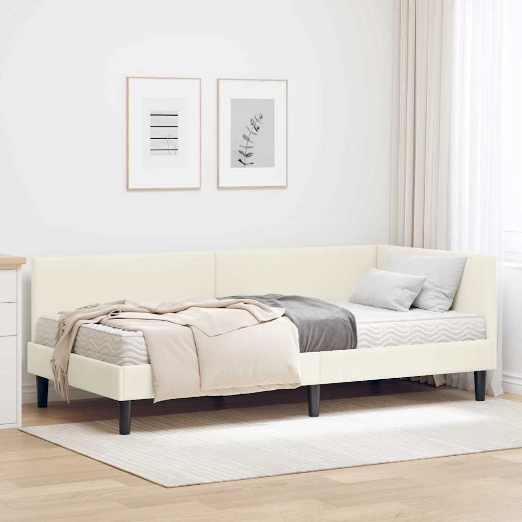 Hoekbedframe met Matras Anders 2 st Crème Fluweel