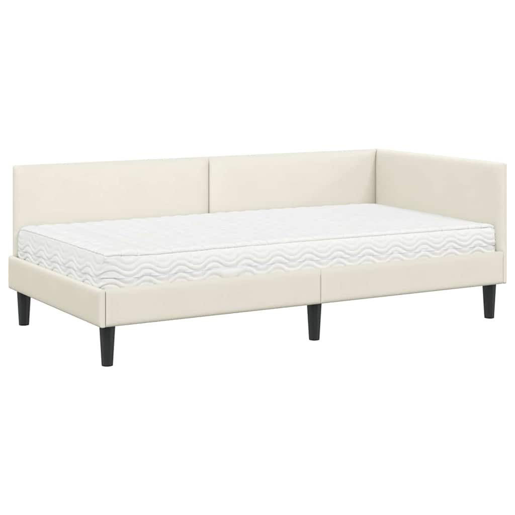 Hoekbedframe met Matras Anders 2 st Crème Fluweel