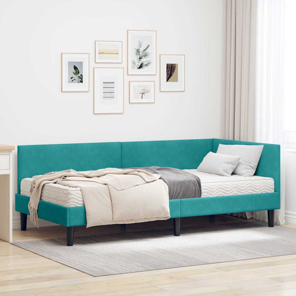 Hoekbedframe met Matras Anders 2 pcs Turquoise Fluweel is nu te koop bij PeponiXL, paradijselijk wonen!