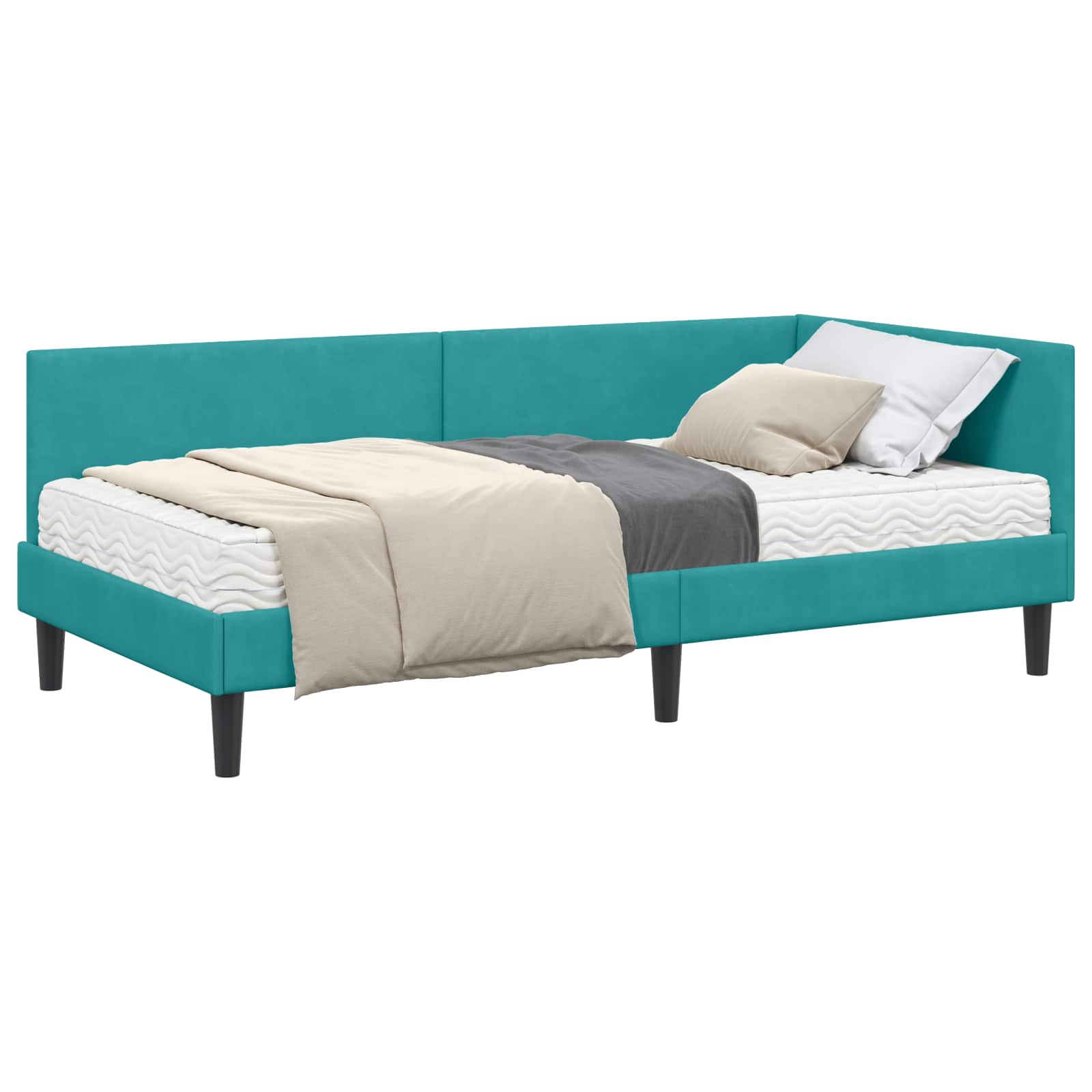 Hoekbedframe met Matras Anders 2 pcs Turquoise Fluweel is nu te koop bij PeponiXL, paradijselijk wonen!