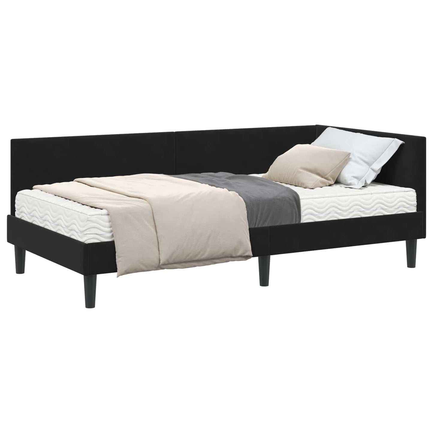 Hoekbedframe met Matras Anders 2 pcs Zwart Fluweel is nu te koop bij PeponiXL, paradijselijk wonen!