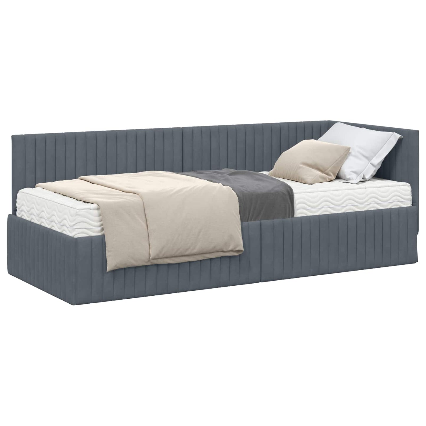 Hoekbedframe met Matras met hoofdeinde 2 pcs Grijs Fluweel is nu te koop bij PeponiXL, paradijselijk wonen!