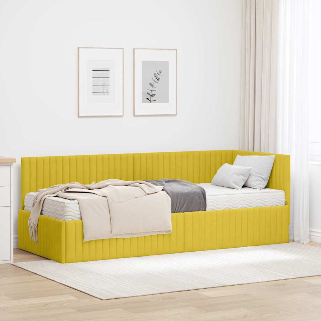 Hoekbedframe met Matras met hoofdeinde 2 pcs Geel Fluweel is nu te koop bij PeponiXL, paradijselijk wonen!