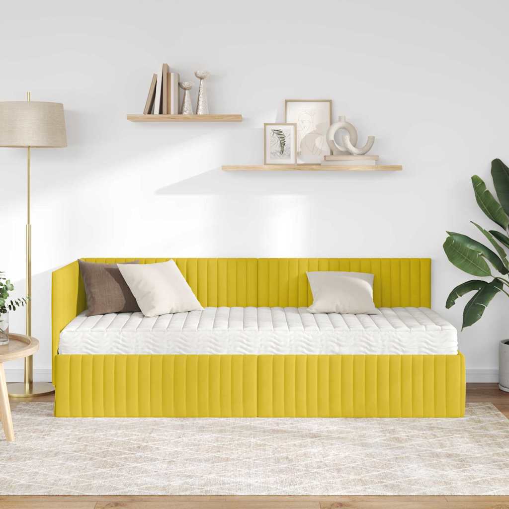 Hoekbedframe met Matras met hoofdeinde 2 pcs Geel Fluweel is nu te koop bij PeponiXL, paradijselijk wonen!