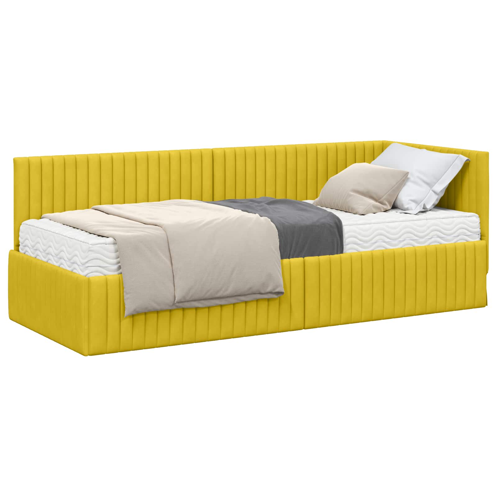 Hoekbedframe met Matras met hoofdeinde 2 pcs Geel Fluweel is nu te koop bij PeponiXL, paradijselijk wonen!