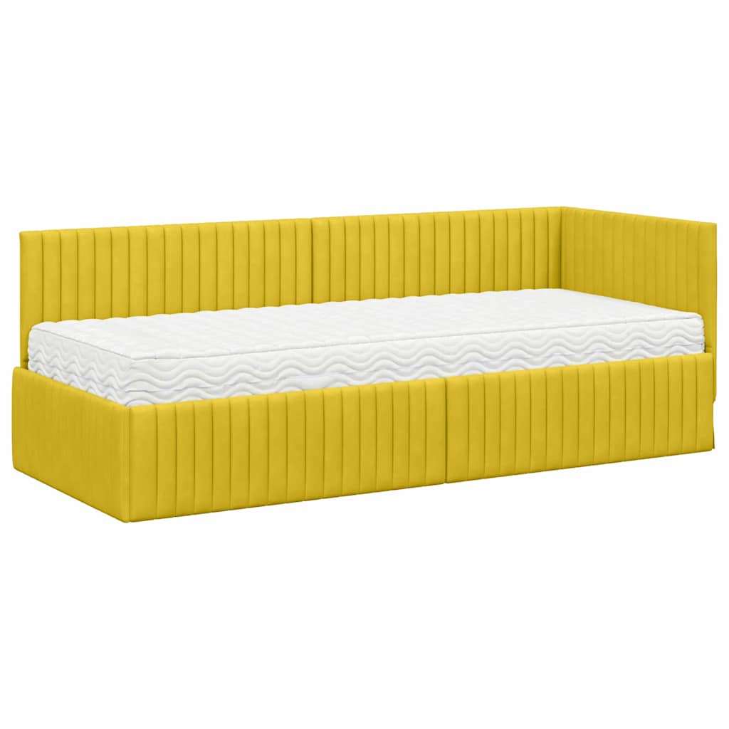 Hoekbedframe met Matras met hoofdeinde 2 pcs Geel Fluweel is nu te koop bij PeponiXL, paradijselijk wonen!
