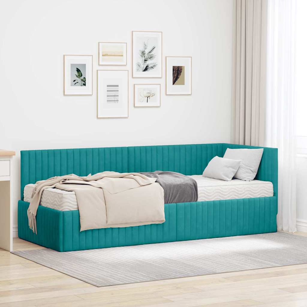 Hoekbedframe met Matras met hoofdeinde 2 pcs Turquoise Fluweel is nu te koop bij PeponiXL, paradijselijk wonen!