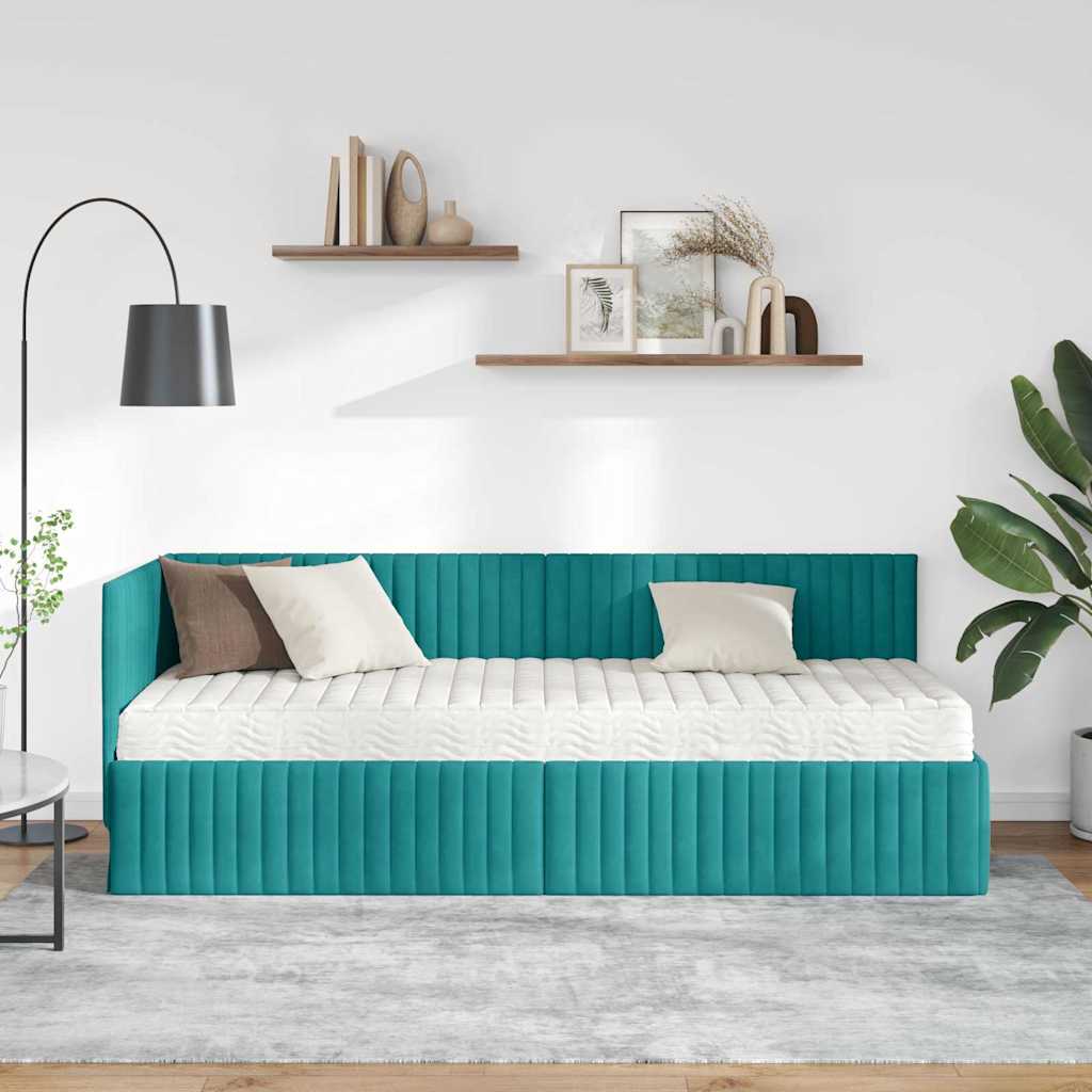 Hoekbedframe met Matras met hoofdeinde 2 pcs Turquoise Fluweel is nu te koop bij PeponiXL, paradijselijk wonen!