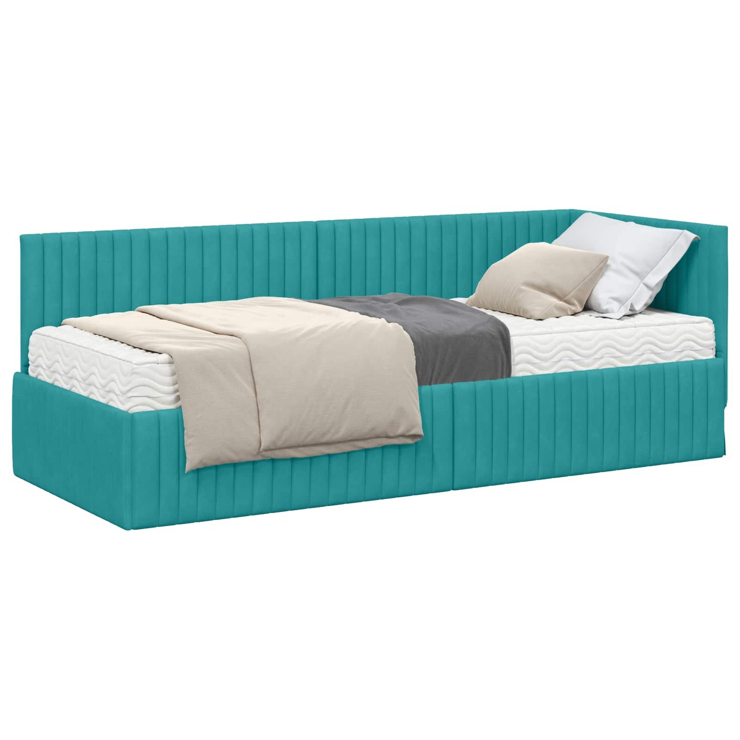 Hoekbedframe met Matras met hoofdeinde 2 pcs Turquoise Fluweel is nu te koop bij PeponiXL, paradijselijk wonen!