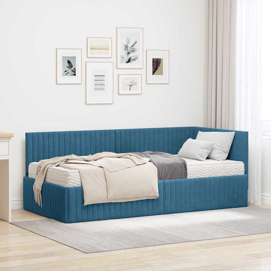 Hoekbedframe met Matras met hoofdeinde 2 pcs Blauw Fluweel is nu te koop bij PeponiXL, paradijselijk wonen!