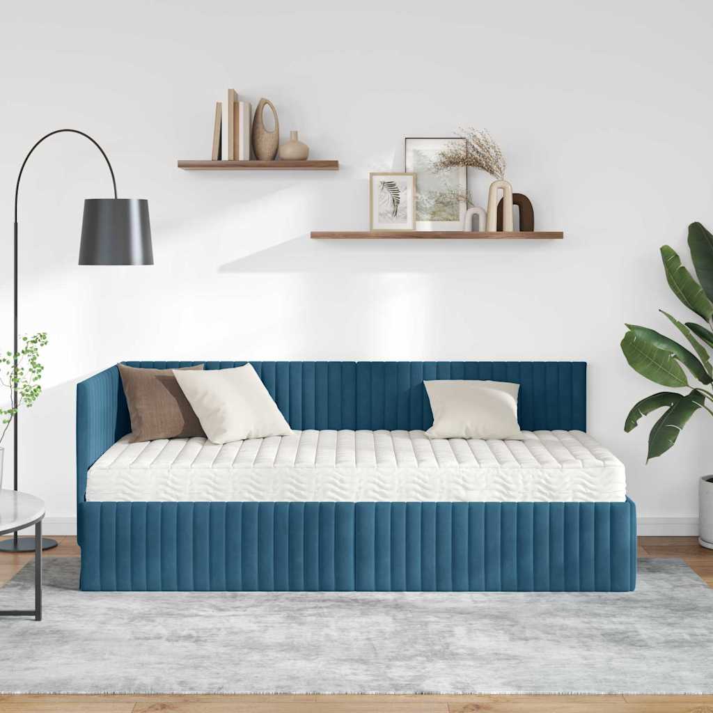 Hoekbedframe met Matras met hoofdeinde 2 pcs Blauw Fluweel is nu te koop bij PeponiXL, paradijselijk wonen!