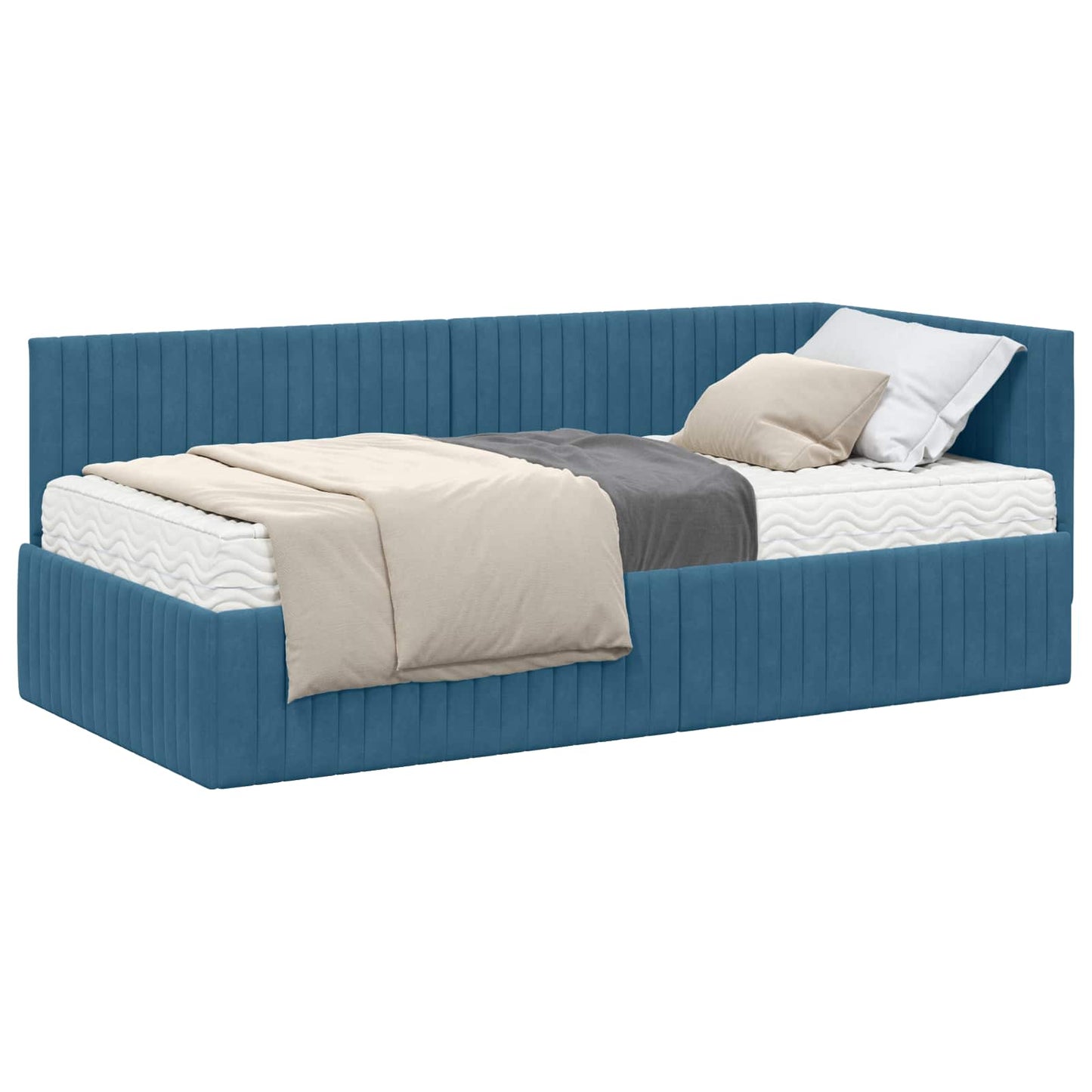 Hoekbedframe met Matras met hoofdeinde 2 pcs Blauw Fluweel is nu te koop bij PeponiXL, paradijselijk wonen!