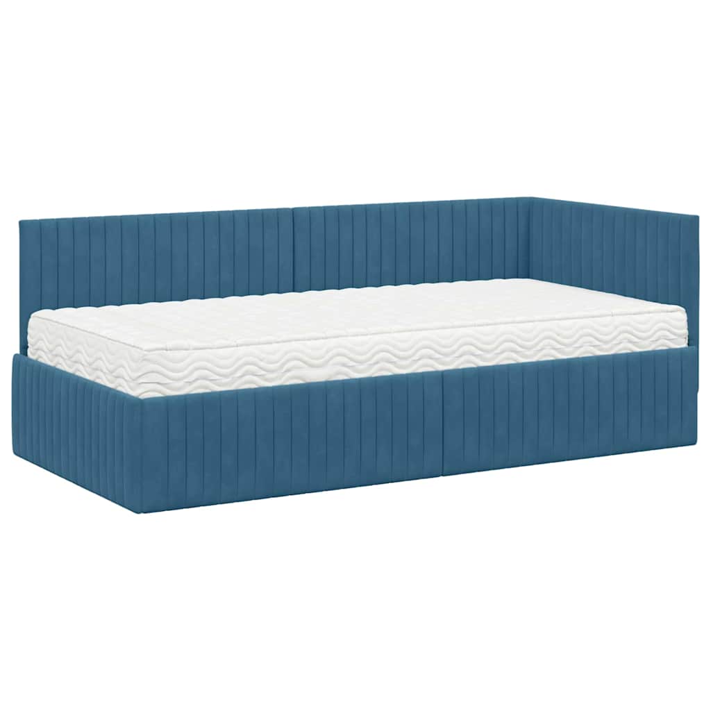 Hoekbedframe met Matras met hoofdeinde 2 pcs Blauw Fluweel is nu te koop bij PeponiXL, paradijselijk wonen!