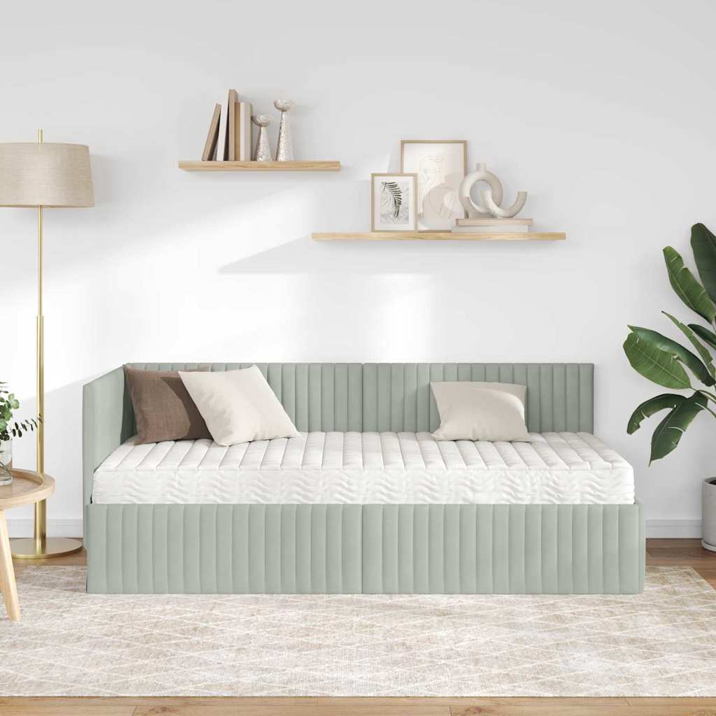 Hoekbedframe met Matras met hoofdeinde 2 pcs Lichtgrijs Fluweel is nu te koop bij PeponiXL, paradijselijk wonen!