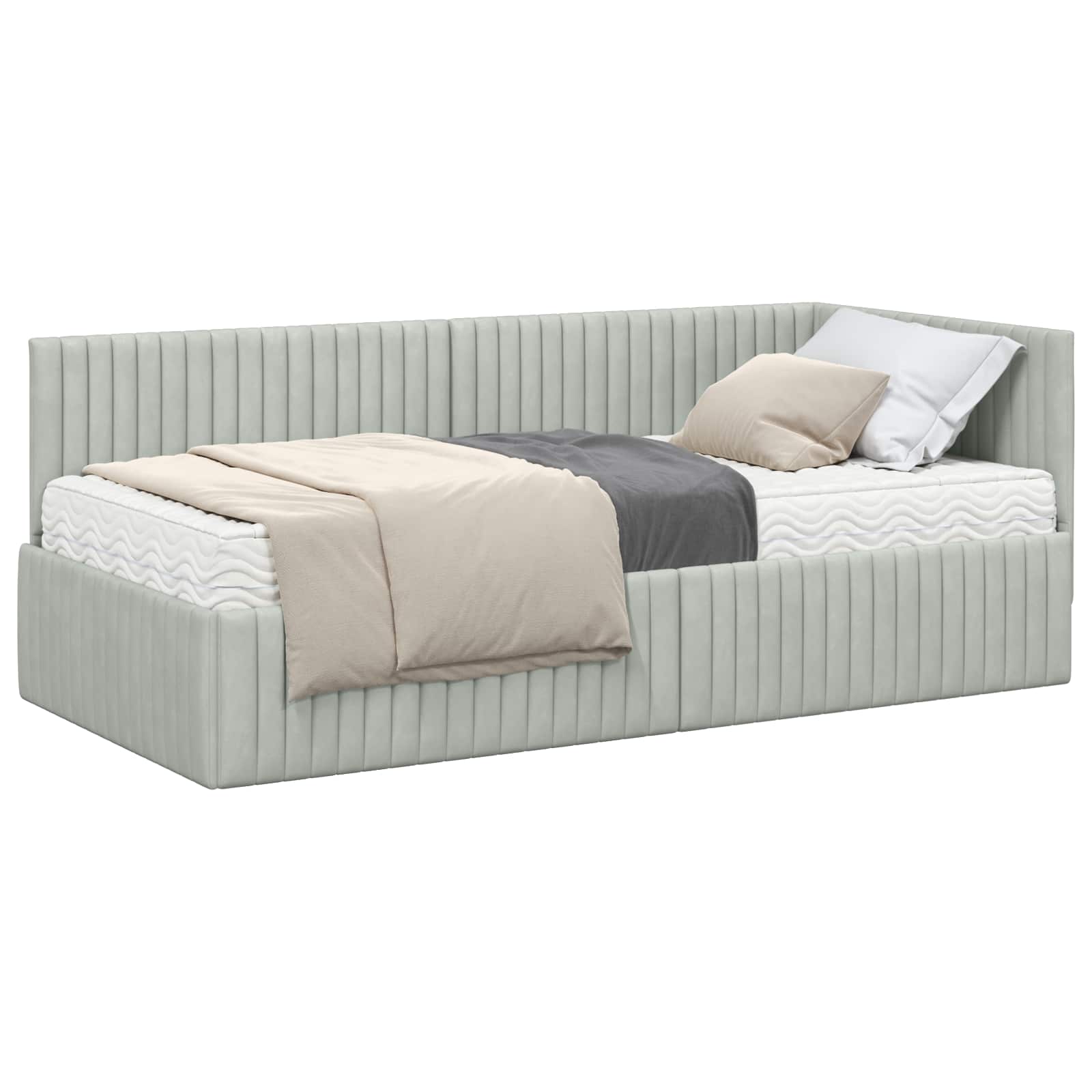 Hoekbedframe met Matras met hoofdeinde 2 pcs Lichtgrijs Fluweel is nu te koop bij PeponiXL, paradijselijk wonen!
