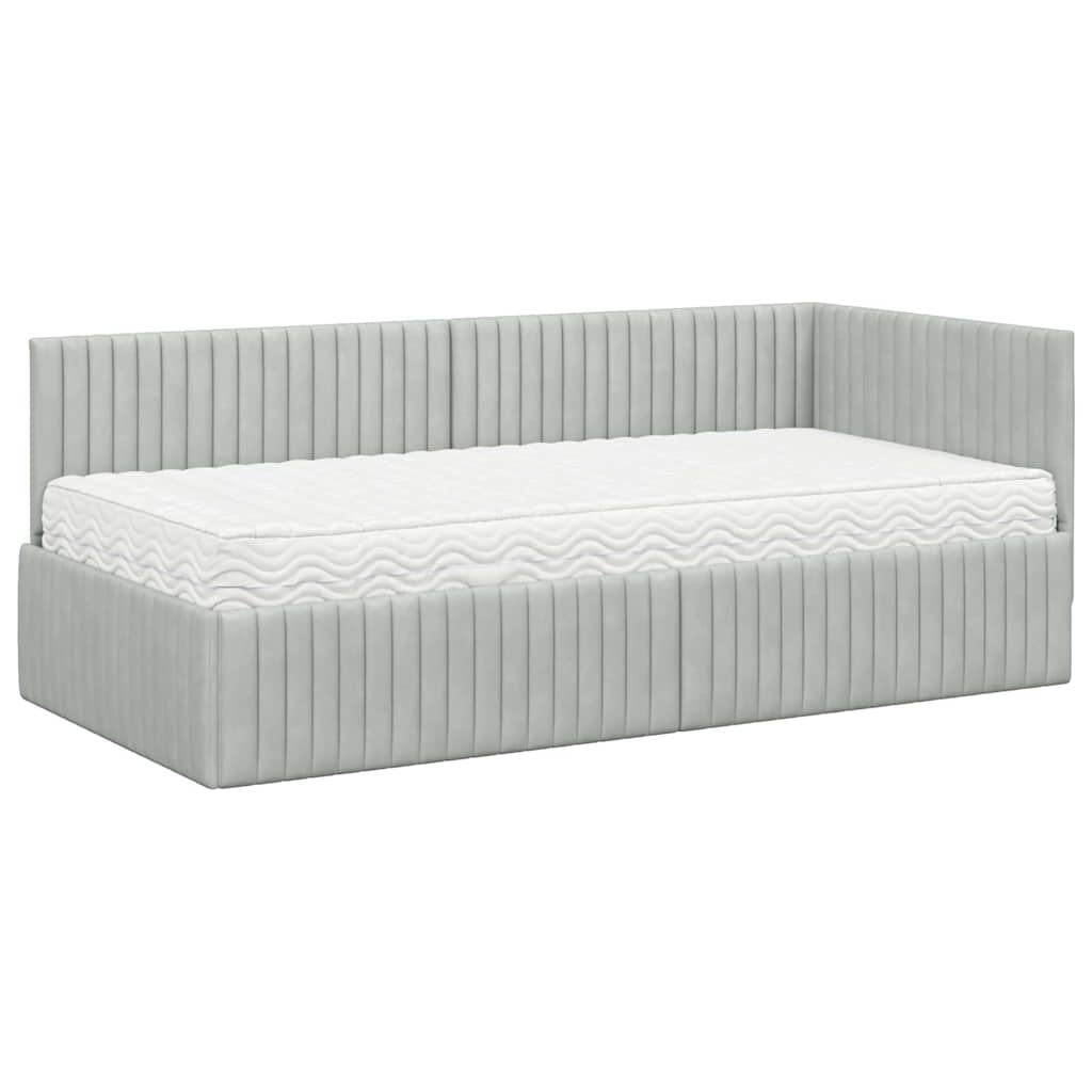 Hoekbedframe met Matras met hoofdeinde 2 pcs Lichtgrijs Fluweel is nu te koop bij PeponiXL, paradijselijk wonen!