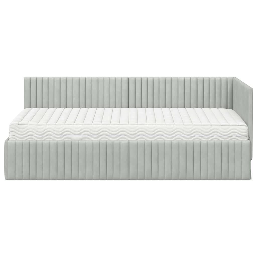 Hoekbedframe met Matras met hoofdeinde 2 pcs Lichtgrijs Fluweel is nu te koop bij PeponiXL, paradijselijk wonen!