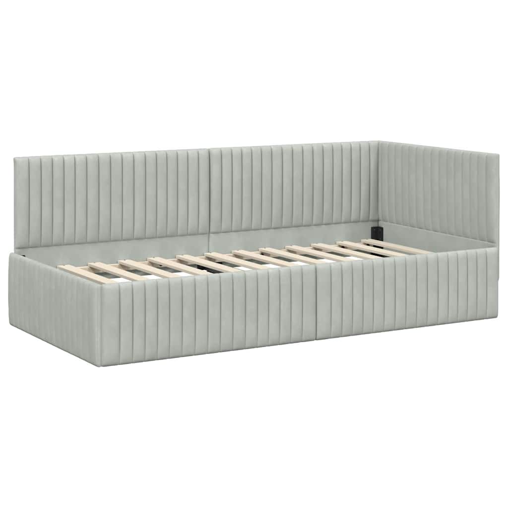 Hoekbedframe met Matras met hoofdeinde 2 pcs Lichtgrijs Fluweel is nu te koop bij PeponiXL, paradijselijk wonen!