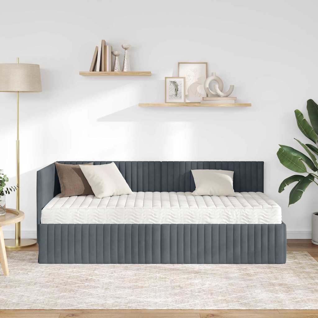 Hoekbedframe met Matras met hoofdeinde 2 pcs Grijs Fluweel is nu te koop bij PeponiXL, paradijselijk wonen!