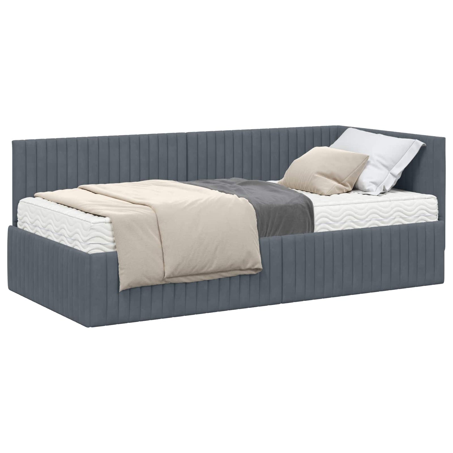 Hoekbedframe met Matras met hoofdeinde 2 pcs Grijs Fluweel is nu te koop bij PeponiXL, paradijselijk wonen!