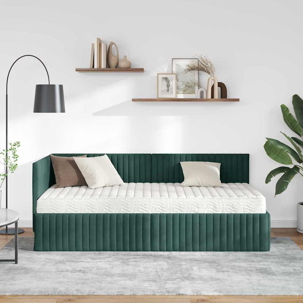 Hoekbedframe met Matras met hoofdeinde 2 pcs Groen Fluweel is nu te koop bij PeponiXL, paradijselijk wonen!