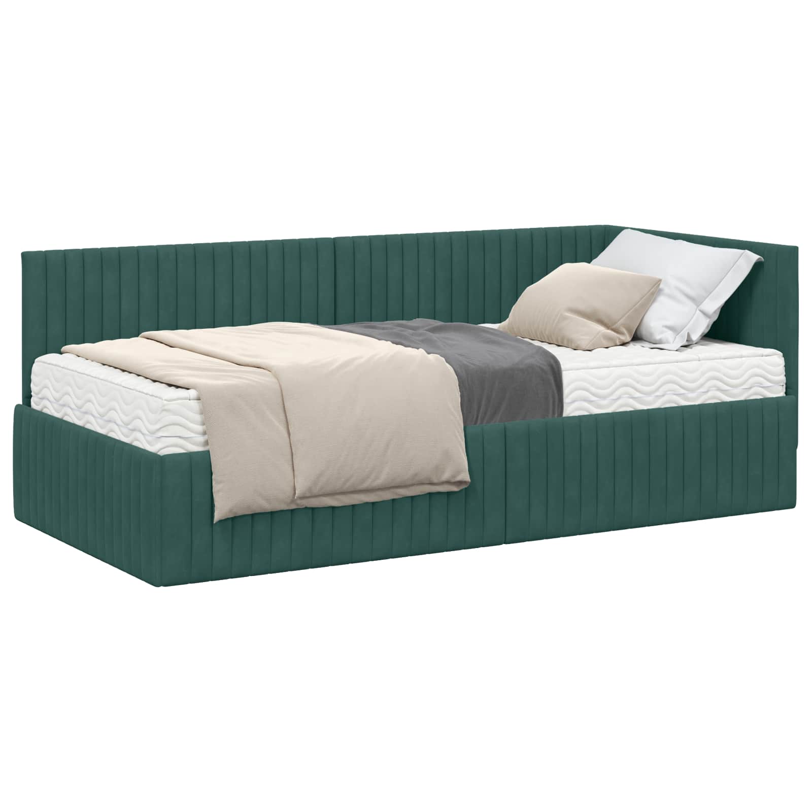 Hoekbedframe met Matras met hoofdeinde 2 pcs Groen Fluweel is nu te koop bij PeponiXL, paradijselijk wonen!