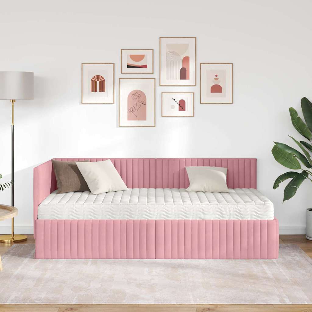 Hoekbedframe met Matras met hoofdeinde 2 pcs Grijs Fluweel is nu te koop bij PeponiXL, paradijselijk wonen!