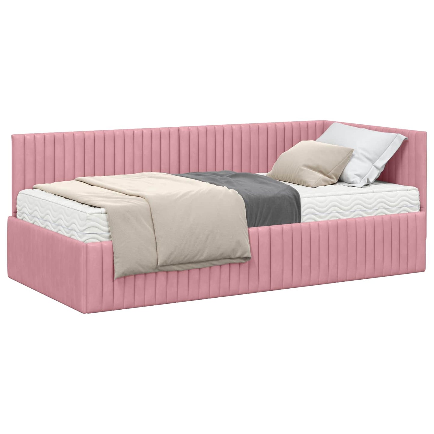 Hoekbedframe met Matras met hoofdeinde 2 pcs Grijs Fluweel is nu te koop bij PeponiXL, paradijselijk wonen!