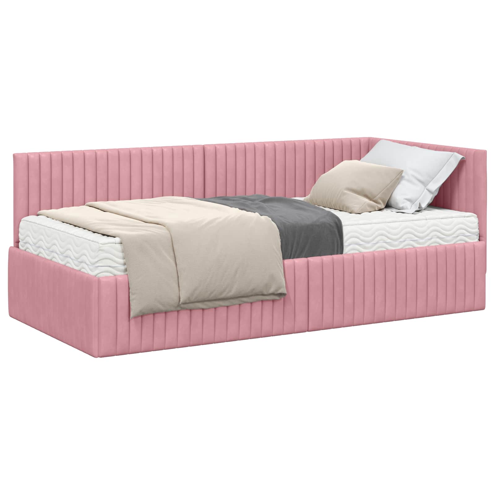 Hoekbedframe met Matras met hoofdeinde 2 pcs Grijs Fluweel is nu te koop bij PeponiXL, paradijselijk wonen!