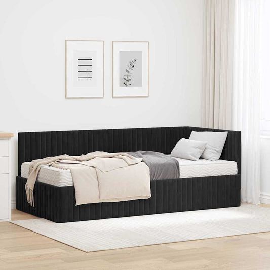 Hoekbedframe met Matras met hoofdeinde 2 pcs Zwart Fluweel is nu te koop bij PeponiXL, paradijselijk wonen!