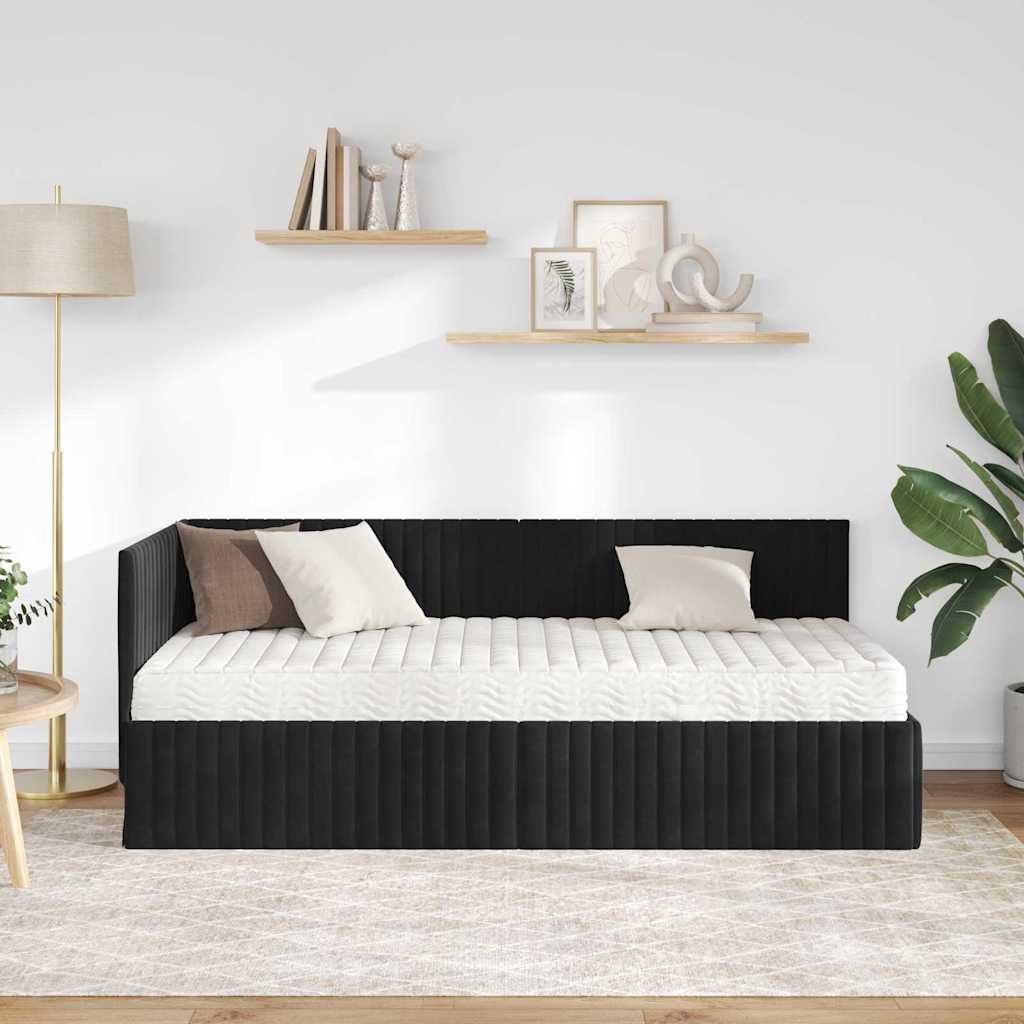 Hoekbedframe met Matras met hoofdeinde 2 pcs Zwart Fluweel is nu te koop bij PeponiXL, paradijselijk wonen!