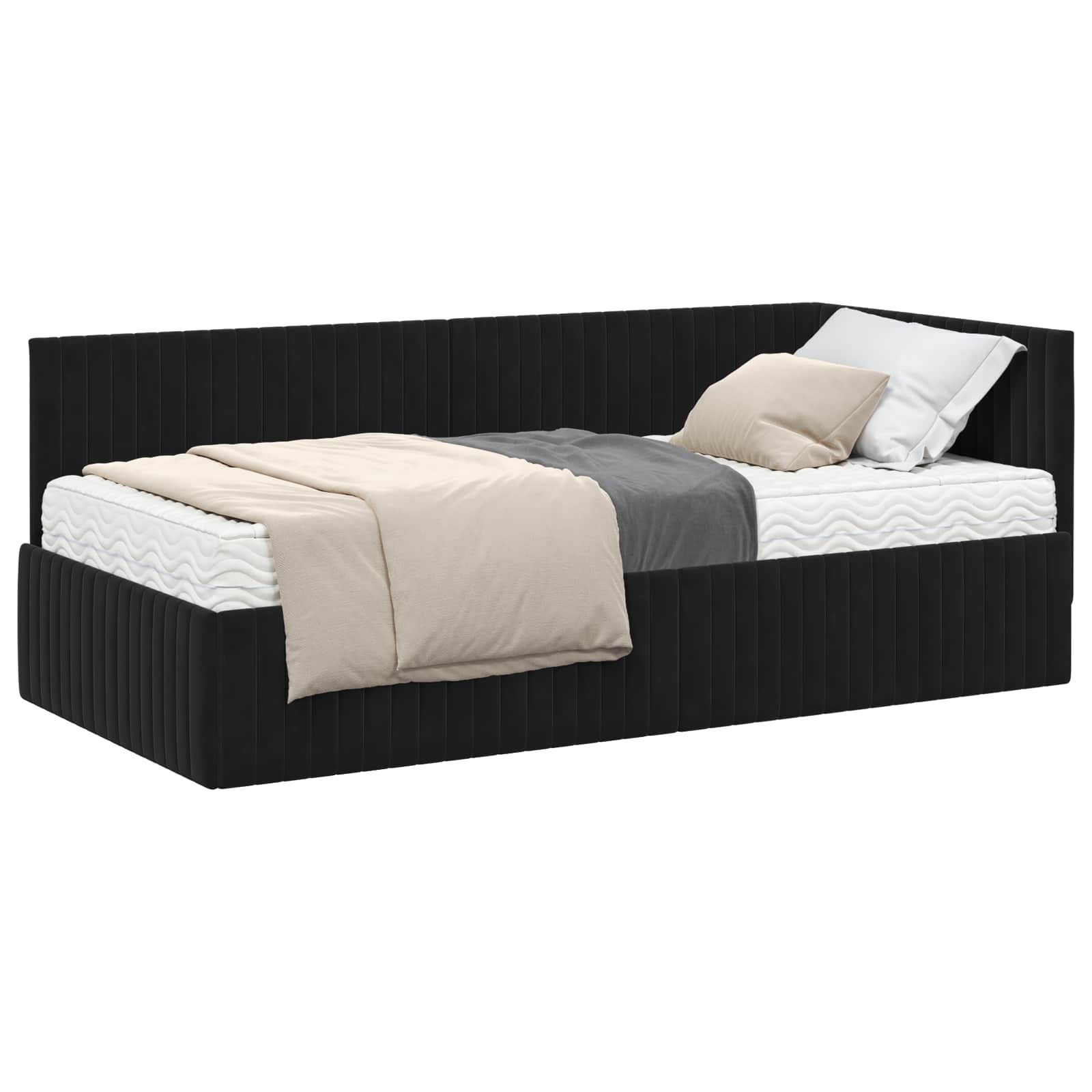 Hoekbedframe met Matras met hoofdeinde 2 pcs Zwart Fluweel is nu te koop bij PeponiXL, paradijselijk wonen!