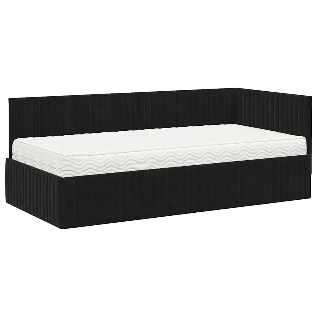 Hoekbedframe met Matras met hoofdeinde 2 pcs Zwart Fluweel is nu te koop bij PeponiXL, paradijselijk wonen!
