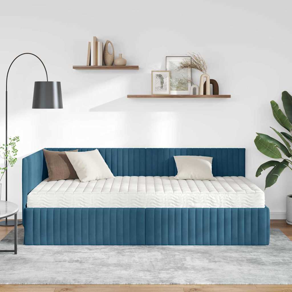 Hoekbedframe met Matras met hoofdeinde 2 pcs Blauw Fluweel is nu te koop bij PeponiXL, paradijselijk wonen!