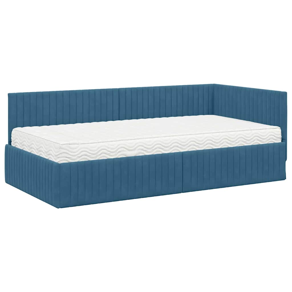 Hoekbedframe met Matras met hoofdeinde 2 pcs Blauw Fluweel is nu te koop bij PeponiXL, paradijselijk wonen!