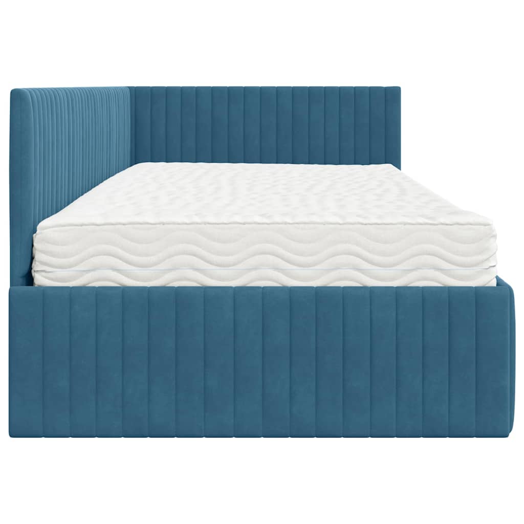 Hoekbedframe met Matras met hoofdeinde 2 pcs Blauw Fluweel is nu te koop bij PeponiXL, paradijselijk wonen!
