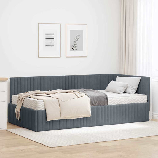 Hoekbedframe met Matras met hoofdeinde 2 pcs Grijs Fluweel is nu te koop bij PeponiXL, paradijselijk wonen!