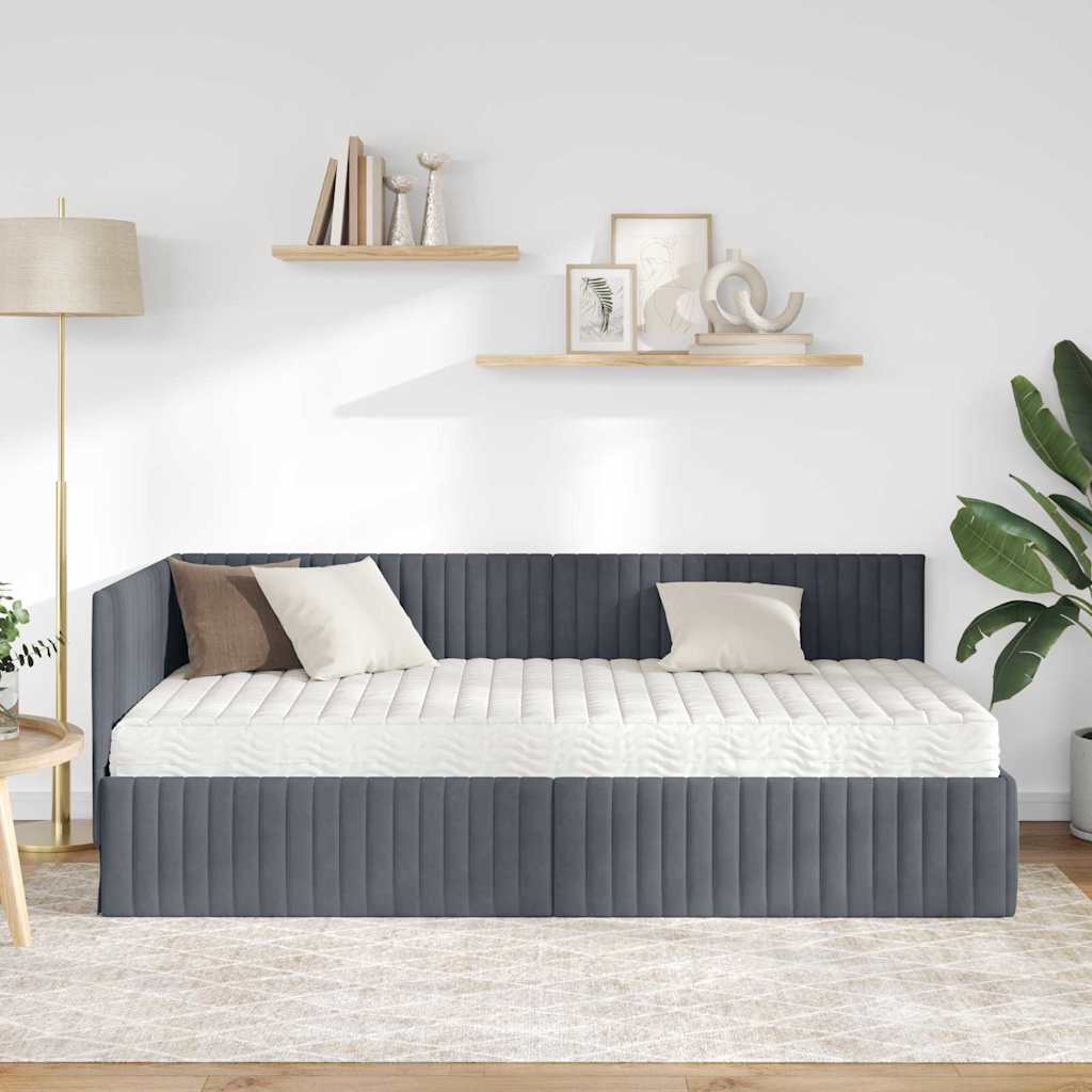 Hoekbedframe met Matras met hoofdeinde 2 pcs Grijs Fluweel is nu te koop bij PeponiXL, paradijselijk wonen!