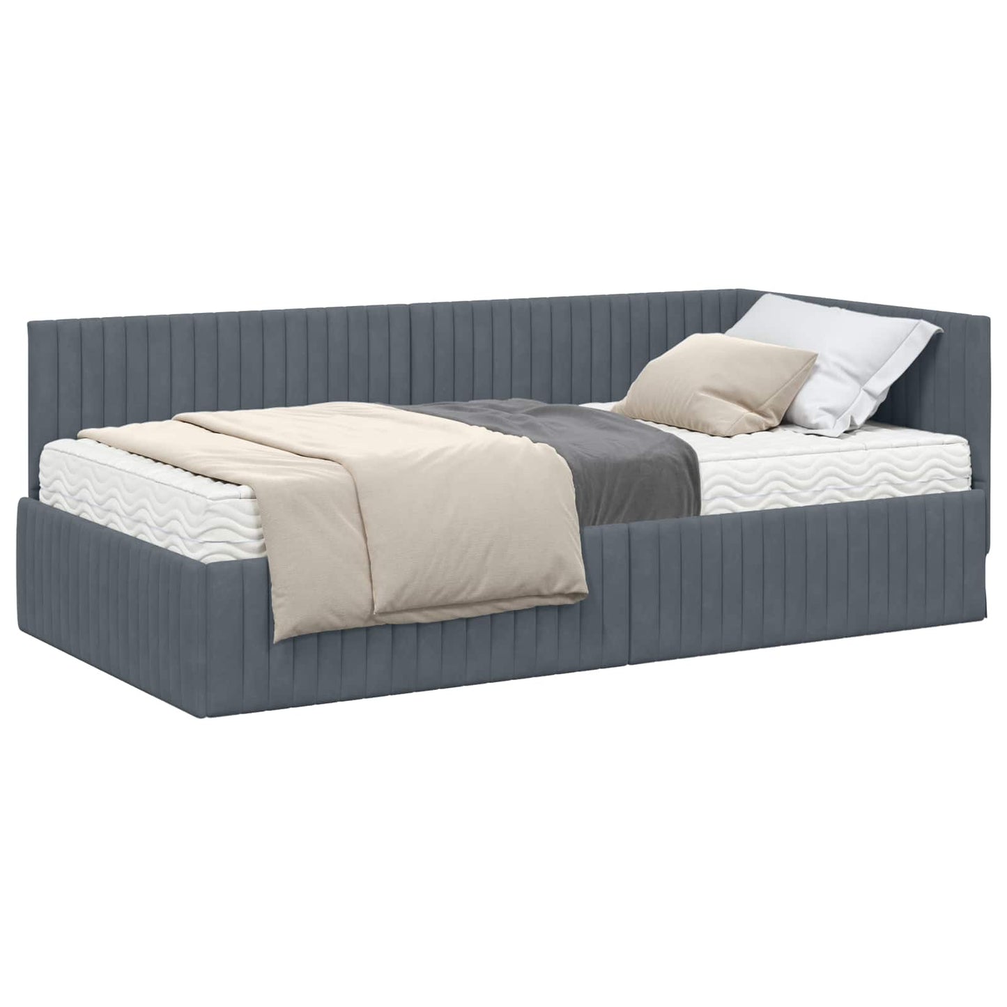 Hoekbedframe met Matras met hoofdeinde 2 pcs Grijs Fluweel is nu te koop bij PeponiXL, paradijselijk wonen!
