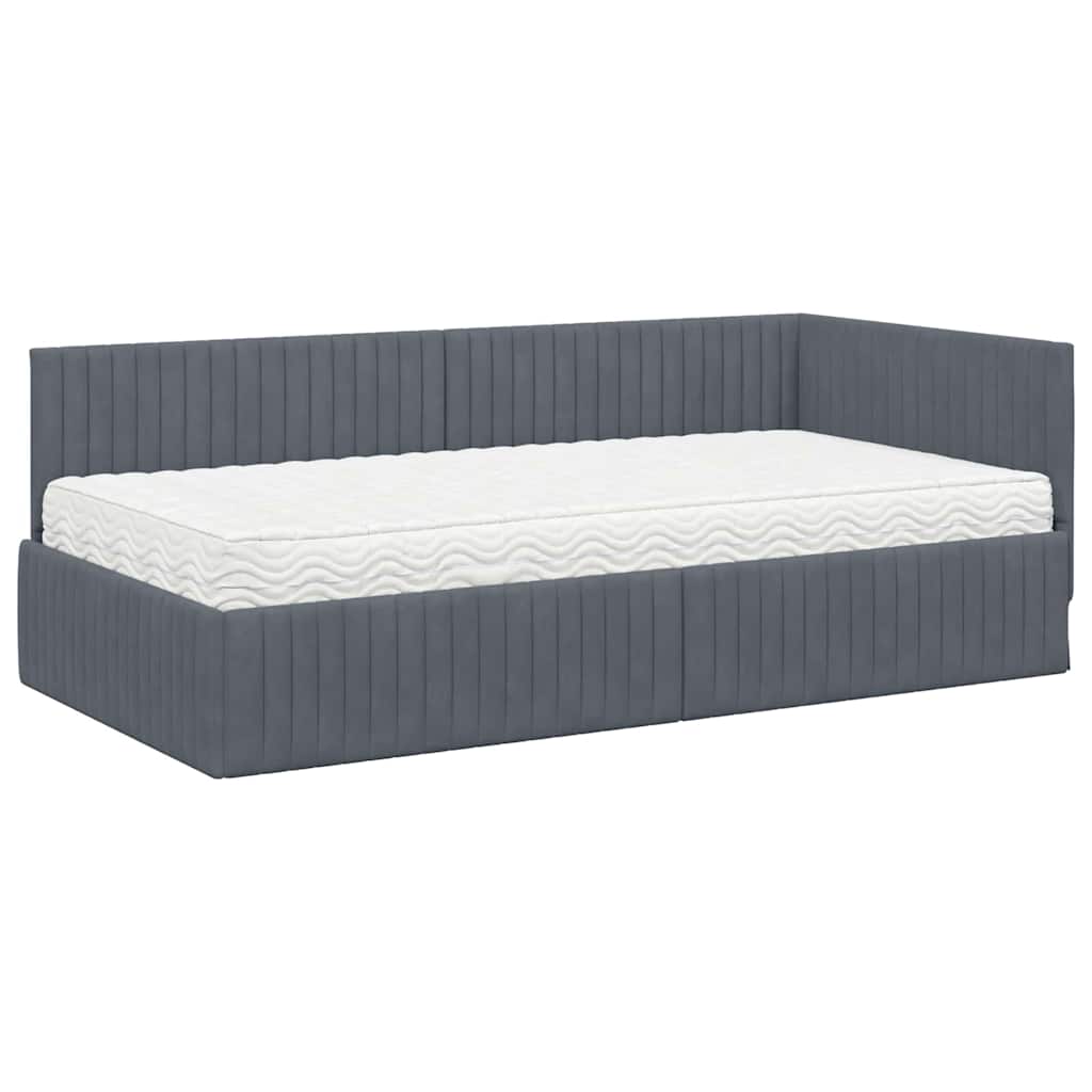 Hoekbedframe met Matras met hoofdeinde 2 pcs Grijs Fluweel is nu te koop bij PeponiXL, paradijselijk wonen!