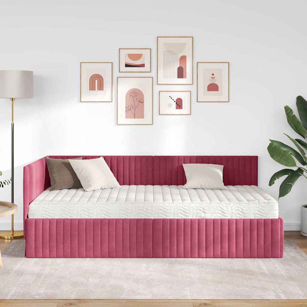 Hoekbedframe met Matras met hoofdeinde 2 pcs Groen Fluweel is nu te koop bij PeponiXL, paradijselijk wonen!