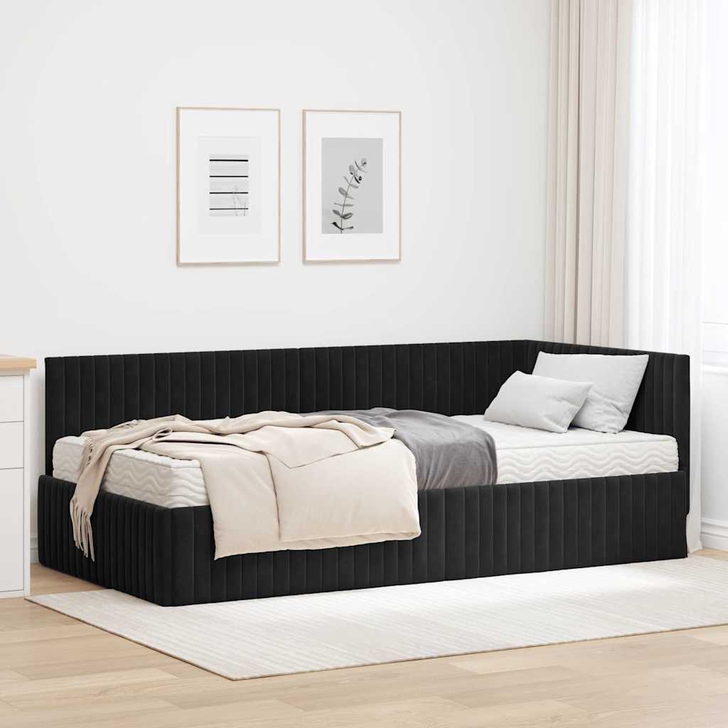 Hoekbedframe met Matras met hoofdeinde 2 pcs Zwart Fluweel is nu te koop bij PeponiXL, paradijselijk wonen!