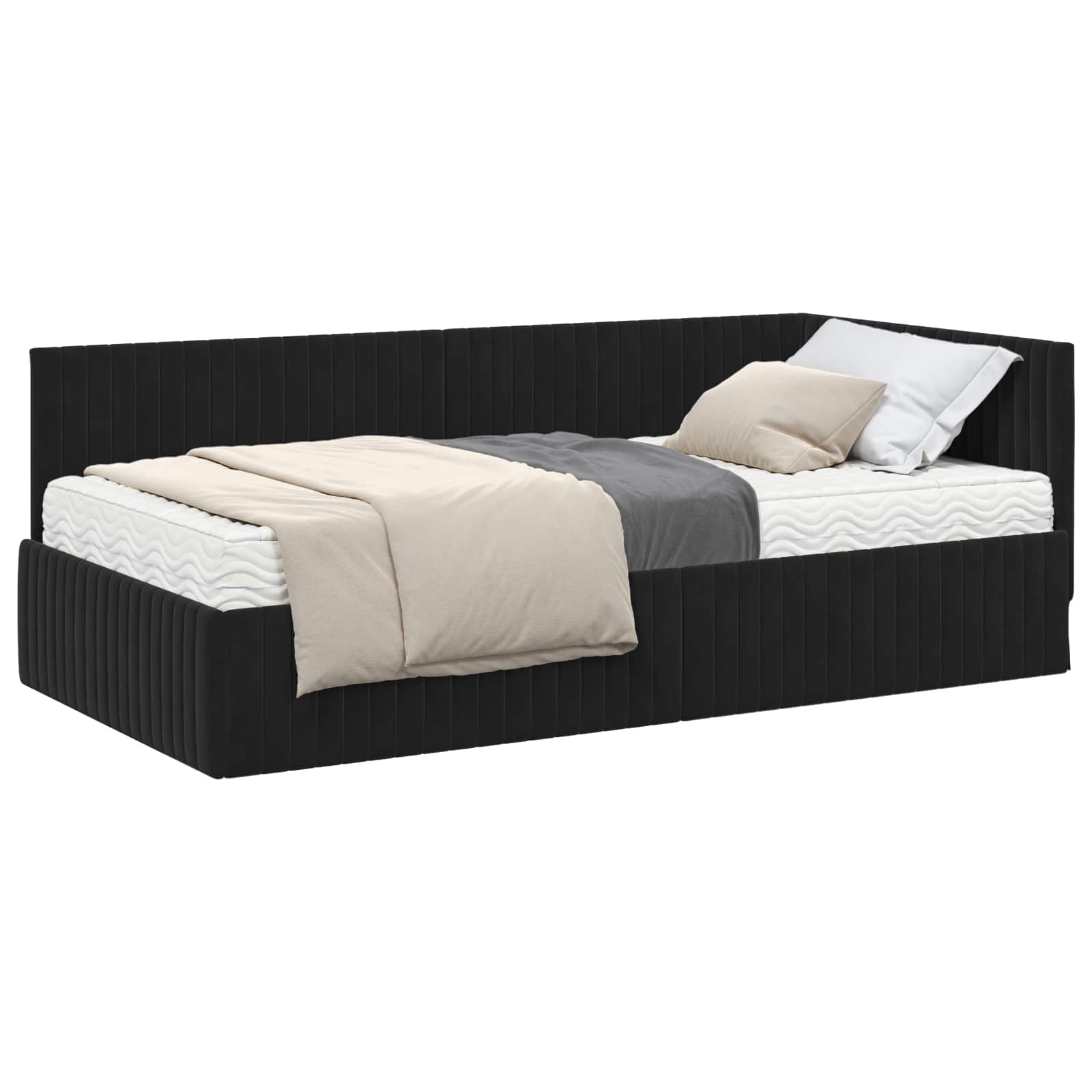 Hoekbedframe met Matras met hoofdeinde 2 pcs Zwart Fluweel is nu te koop bij PeponiXL, paradijselijk wonen!