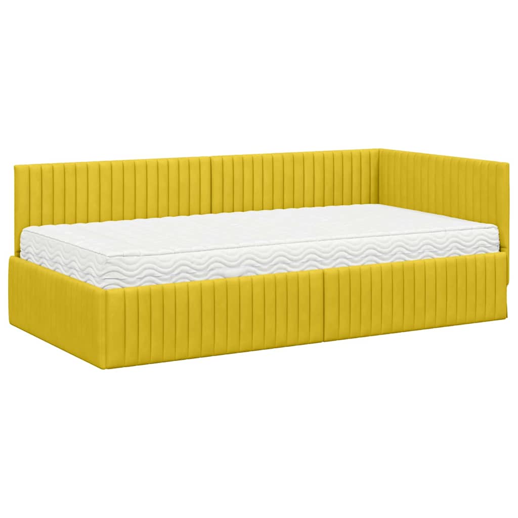 Hoekbedframe met Matras met hoofdeinde 2 pcs Geel Fluweel is nu te koop bij PeponiXL, paradijselijk wonen!