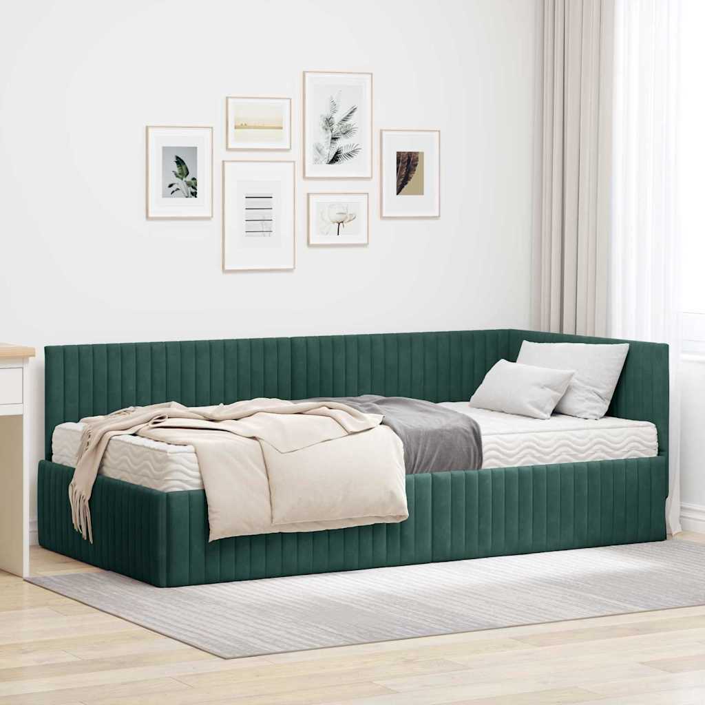 Hoekbedframe met Matras met hoofdeinde 2 pcs Groen Fluweel is nu te koop bij PeponiXL, paradijselijk wonen!