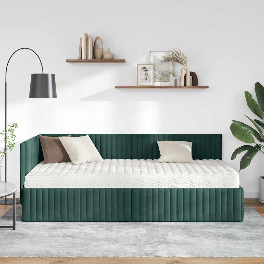 Hoekbedframe met Matras met hoofdeinde 2 pcs Groen Fluweel is nu te koop bij PeponiXL, paradijselijk wonen!
