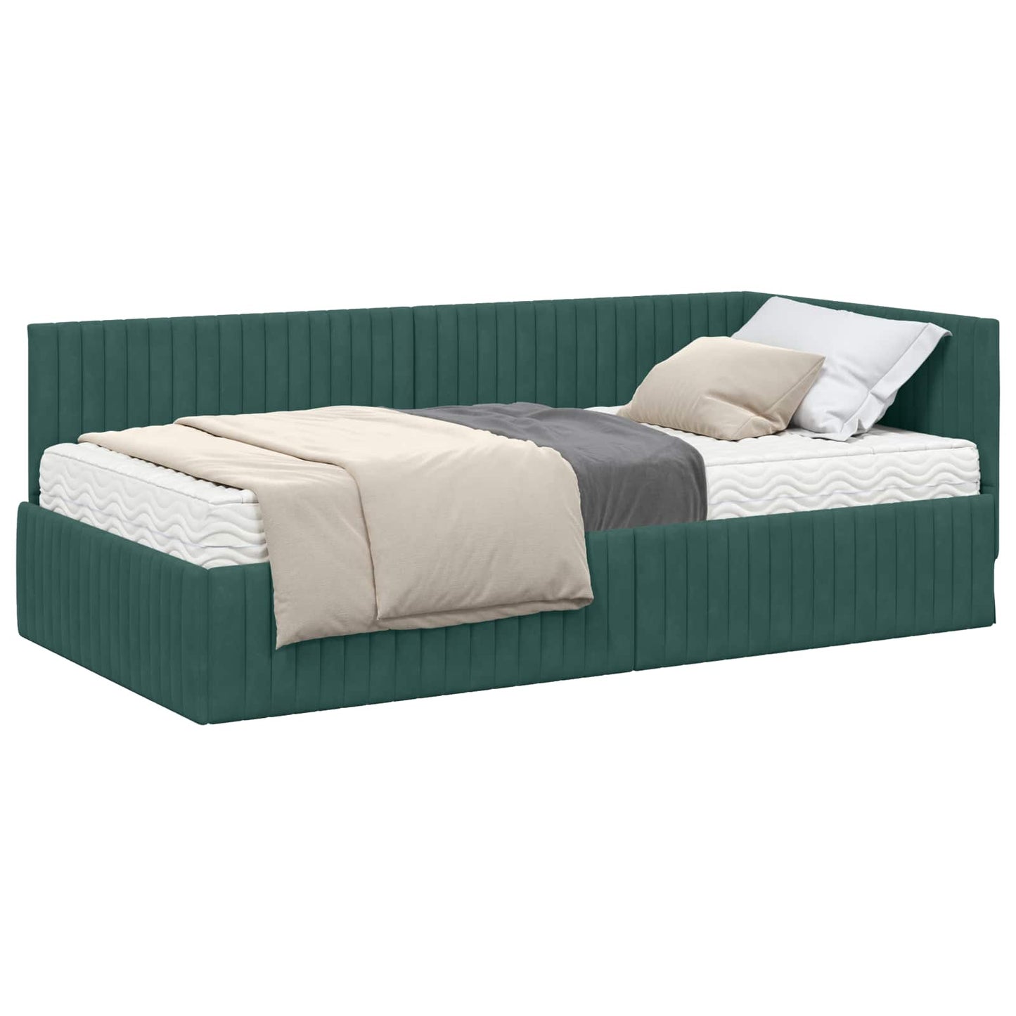 Hoekbedframe met Matras met hoofdeinde 2 pcs Groen Fluweel is nu te koop bij PeponiXL, paradijselijk wonen!