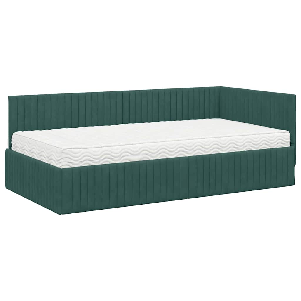 Hoekbedframe met Matras met hoofdeinde 2 pcs Groen Fluweel is nu te koop bij PeponiXL, paradijselijk wonen!
