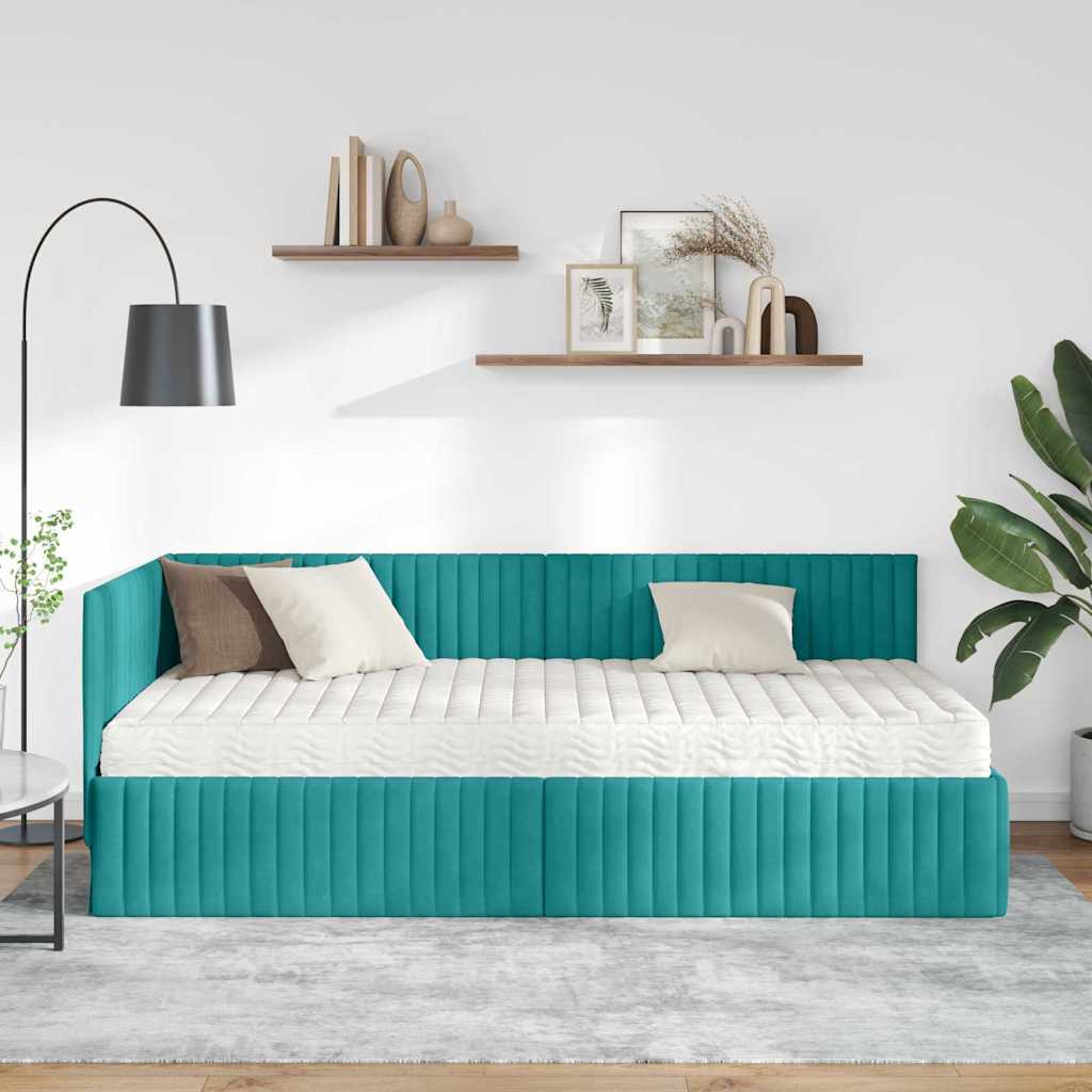 Hoekbedframe met Matras met hoofdeinde 2 pcs Turquoise Fluweel is nu te koop bij PeponiXL, paradijselijk wonen!