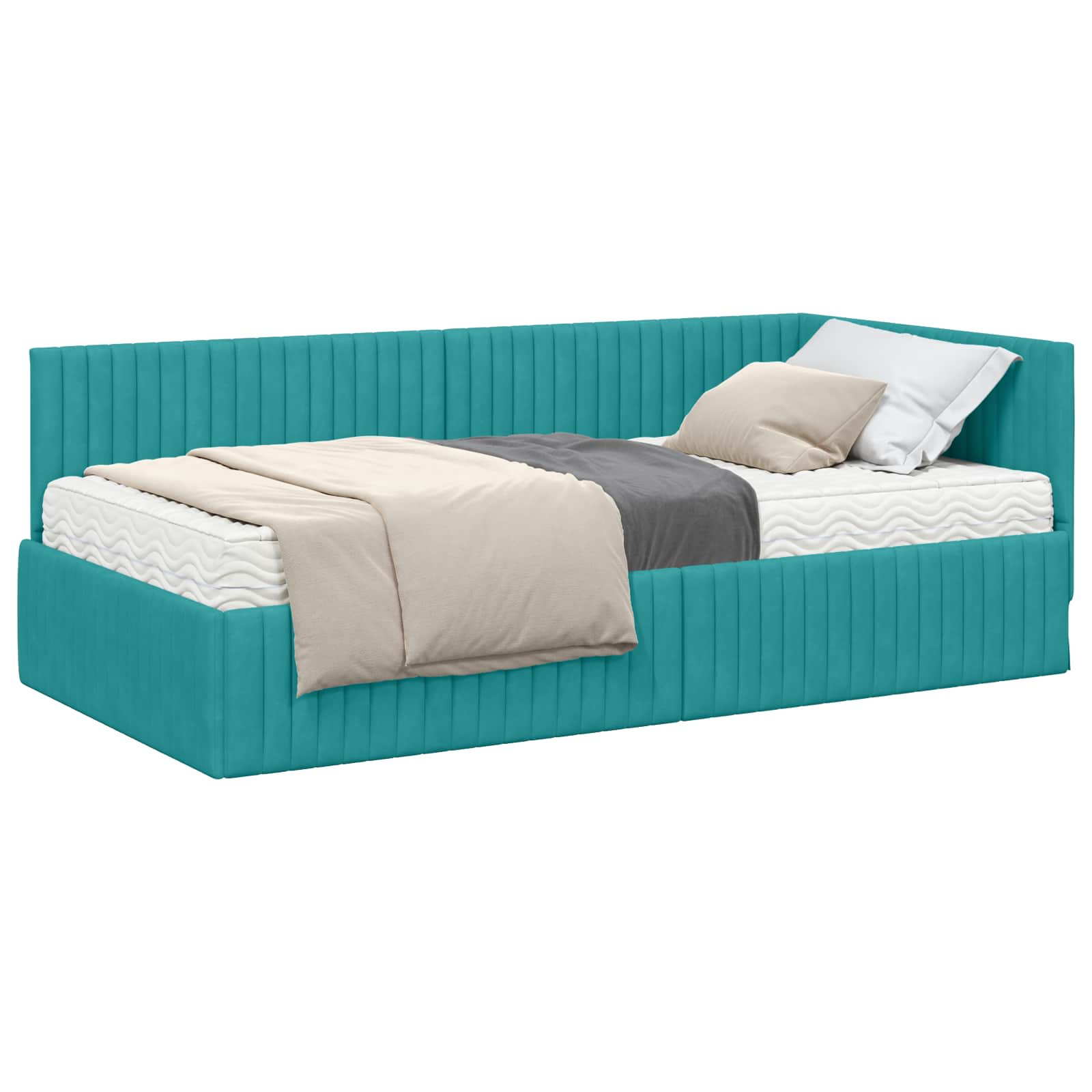 Hoekbedframe met Matras met hoofdeinde 2 pcs Turquoise Fluweel is nu te koop bij PeponiXL, paradijselijk wonen!